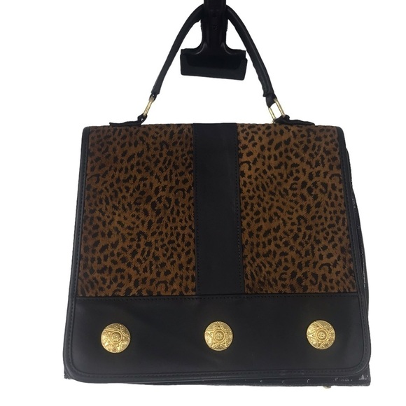 GENUINE LEATHER CHEETAH PRINT CONVERTIBLE CROSSBODY HANDBAG BAG SNAP CLOSURE - Picture 1 of 16